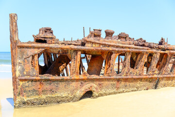 Maheno ship wreck, K'gari Fraser island, historic rusted wreckage 75 mile beach, tourist tourism...