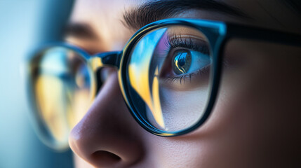 close up of eye with glasses