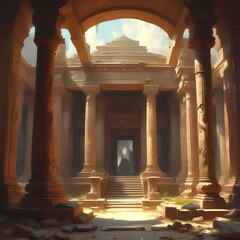 Naklejka premium Ancient temple with large pillars from inside.