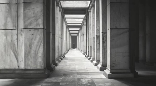 Scene of a row of Roman pillars, Camera slow motion with different angles