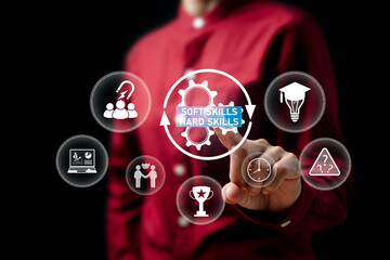 Soft skills and hard skills concept, Businesswomen development and enhance knowledge improvement to...