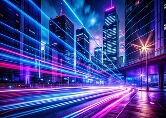 Fototapeta premium Vivid Purple and Blue Neon Light Trails in Silhouette Photography