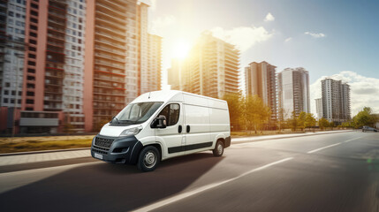 Naklejka premium Swift Delivery Service in Urban Sunset