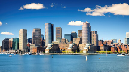 Naklejka premium Serene Waterfront Cityscape on a Sunny Day