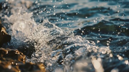 Obraz premium Water drop on the surface of the river, closeup of photo in the evening