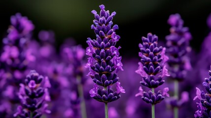 Obraz premium Lavender Fields of Dreams: Close-up of vibrant purple lavender flowers, showcasing their delicate texture and rich color. A serene and calming image perfect for relaxation themes.