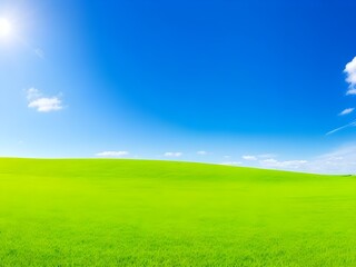 Obraz premium Expansive green landscape under a clear blue sky