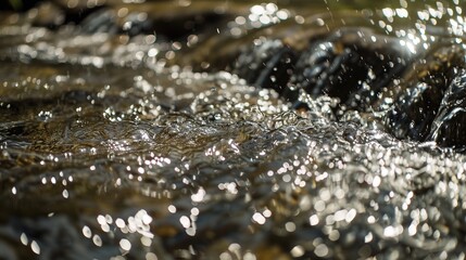 Water drop on the surface of the river, closeup of photo in the evening