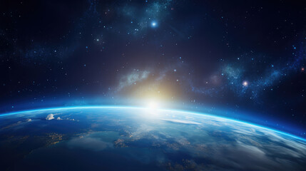 Fototapeta premium Majestic Dawn: Sunrise Over Earth From Space
