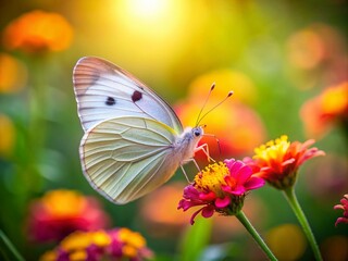 Fototapeta premium White Butterfly with Green Spots on Flower - Nature Photography