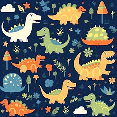 Whimsical Dinosaur Illustrations for Children's Decor