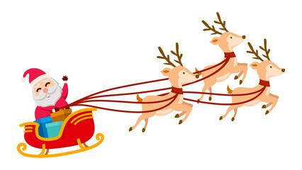 Santa claus sleigh full of gifts and his reindeer