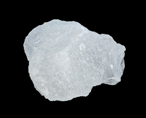 White alum cube on black background.