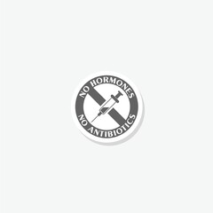 No antibiotics, hormones free icon sticker isolated on gray background