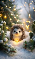 Christmas Hedgehog Snow Background, Festive Backdrop with Soft Lighting and Winter Magic for Graphic Design and Posters
