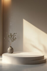 interior of a room, modern living room with window, empty podium