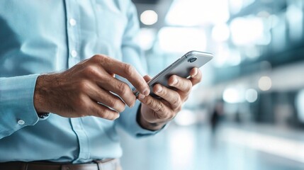 Person Using Smartphone in Modern Indoor Setting