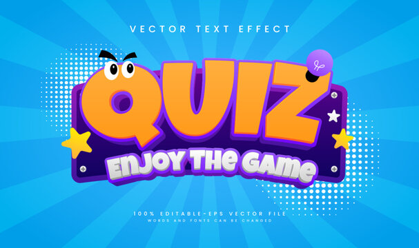 Quiz game editable vector text effect, with cartoon comic concept