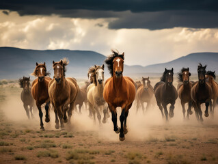 Fototapeta premium Majestic Horse Herd Galloping Across the Plains