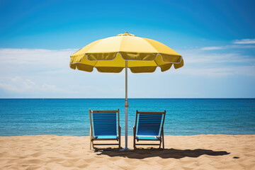 Serene Beach Vacation with Sunny Umbrella and Chairs