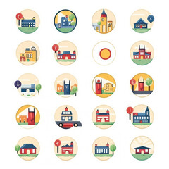 Colorful Variety of Urban Icons for Modern City Life