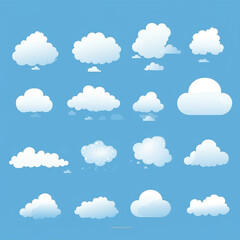 Variety of Cartoon Clouds on Blue Sky Background