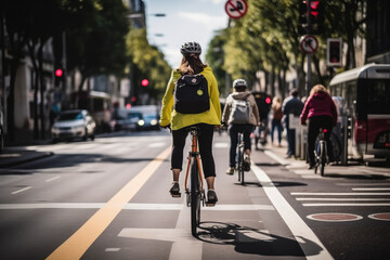Urban Cyclists on Sunlit City Street in Daily Commute