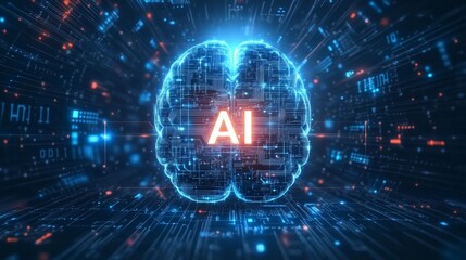 Obraz premium AI brain visualized digitally with luminous neural connections and futuristic data links