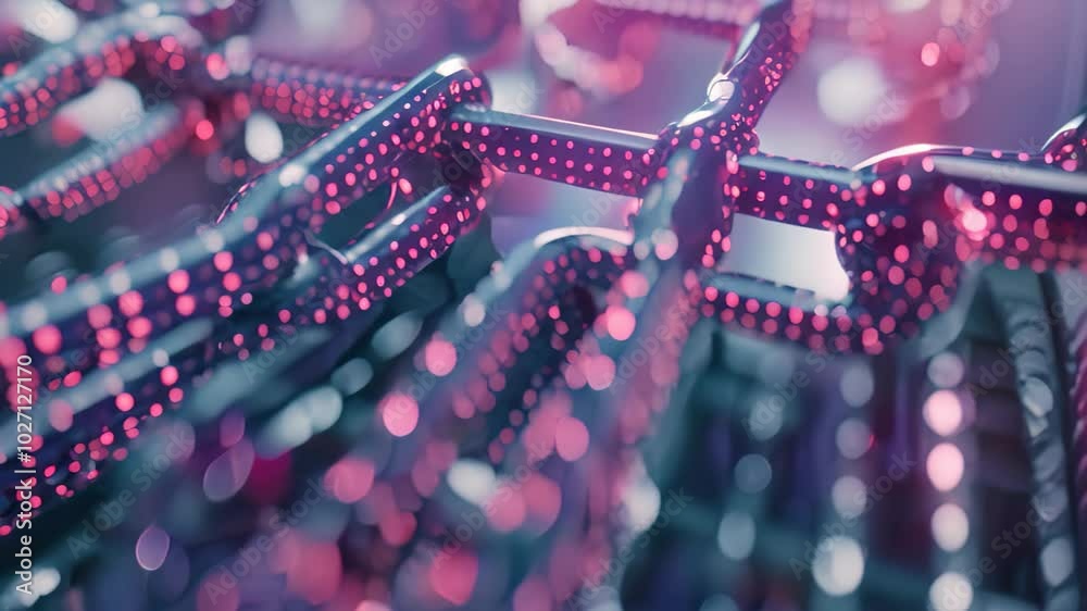 Poster close-up of a blockchain chain with binary code, showcasing its security features, illustrate the se
