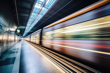 Obraz premium Speeding Train in Modern Urban Subway Station