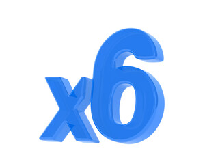 Blue x6 symbol on white background. Isolated 3d illustration