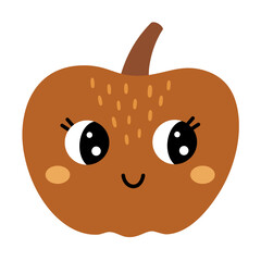 Fototapeta premium Autumn pumpkin clipart. Cute Halloweet pumpkin, isolated cartoon seasonal character. Vector illustration