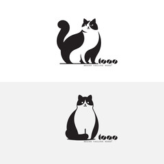 Minimalist Black and White Cat Logo Design Set, Modern Cat Logos with Simple Line Art Design, Creative Cat Silhouette Logos for Brand Identity, Elegant Cat Logo Collection in Vector Style.
