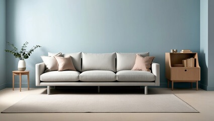 Fototapeta premium Scandinavian house interior design modern living room with blue walls