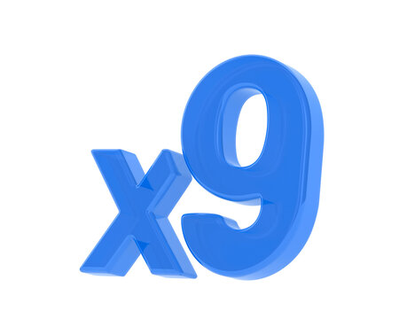 Blue x9 symbol on white background. Isolated 3d illustration