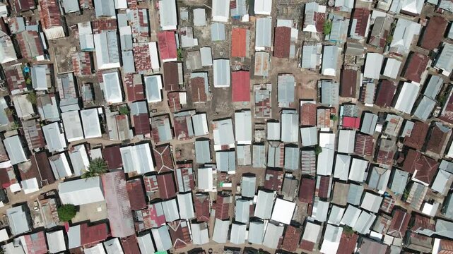 Aerial view of crowded fishing village at Bungin Island, Sumbawa NTB, Indonesia.