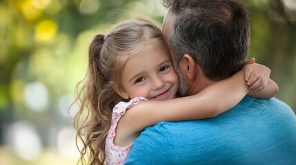 Fototapeta premium A young girl is hugging a man