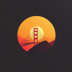 Golden Gate Bridge, San Francisco. Vector illustration of a bridge. Landscape of modern bridge. flat background. into, logo. representation of an iconic image of USA. United States