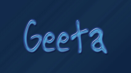Water bubble 3D text effect of Hindi name Geeta 0n blue background.