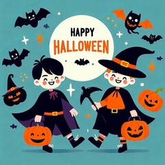 Cute Halloween Fun with Bats and Pumpkins