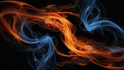 Dynamic interplay of blue and orange swirling flames creating a balance of contrasting energies, infinite loop