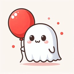 Obraz premium Cartoon Ghost Holding Red Balloon