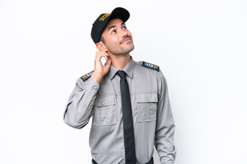 Young safeguard man over isolated white background thinking an idea