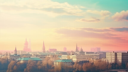 Fototapeta premium Dreamy Sunset Over European Cityscape