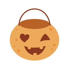 Halloween pumpkin candy bucket. Halloween clipart, trick or treat bucket, jack o lantern, pumpkin candy pail. Cute spooky season design. Vector illustration