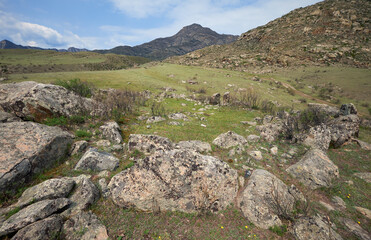 Ancient burials in the Altai mountains on terrace of the Katun and Bolshoy Yaloman rivers.