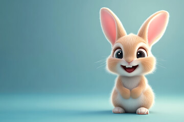 Obraz premium A cute cartoon rabbit with big eyes and a cheerful expression.