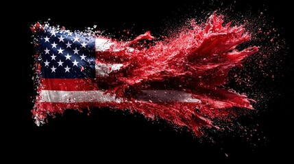 American Flag in Vibrant Red Splash Effect