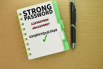 book with the word strong password. the concept of finding a strong password. Concept of securing...