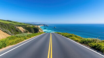 Fototapeta premium Traveler enjoying a scenic drive along the Pacific Coast Highway in California, with dramatic ocean views Pacific Coast Highway, scenic drive, California travel